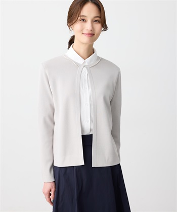 パールボタンカーディガン【ウォッシャブル】(ライトグレー-M)