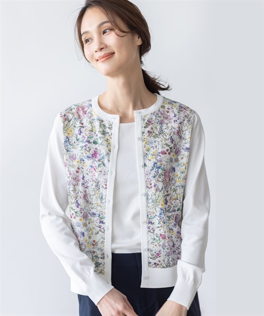 【Liberty】リバティプリントクルーネックカーディガン【ハンドウォッシャブル】