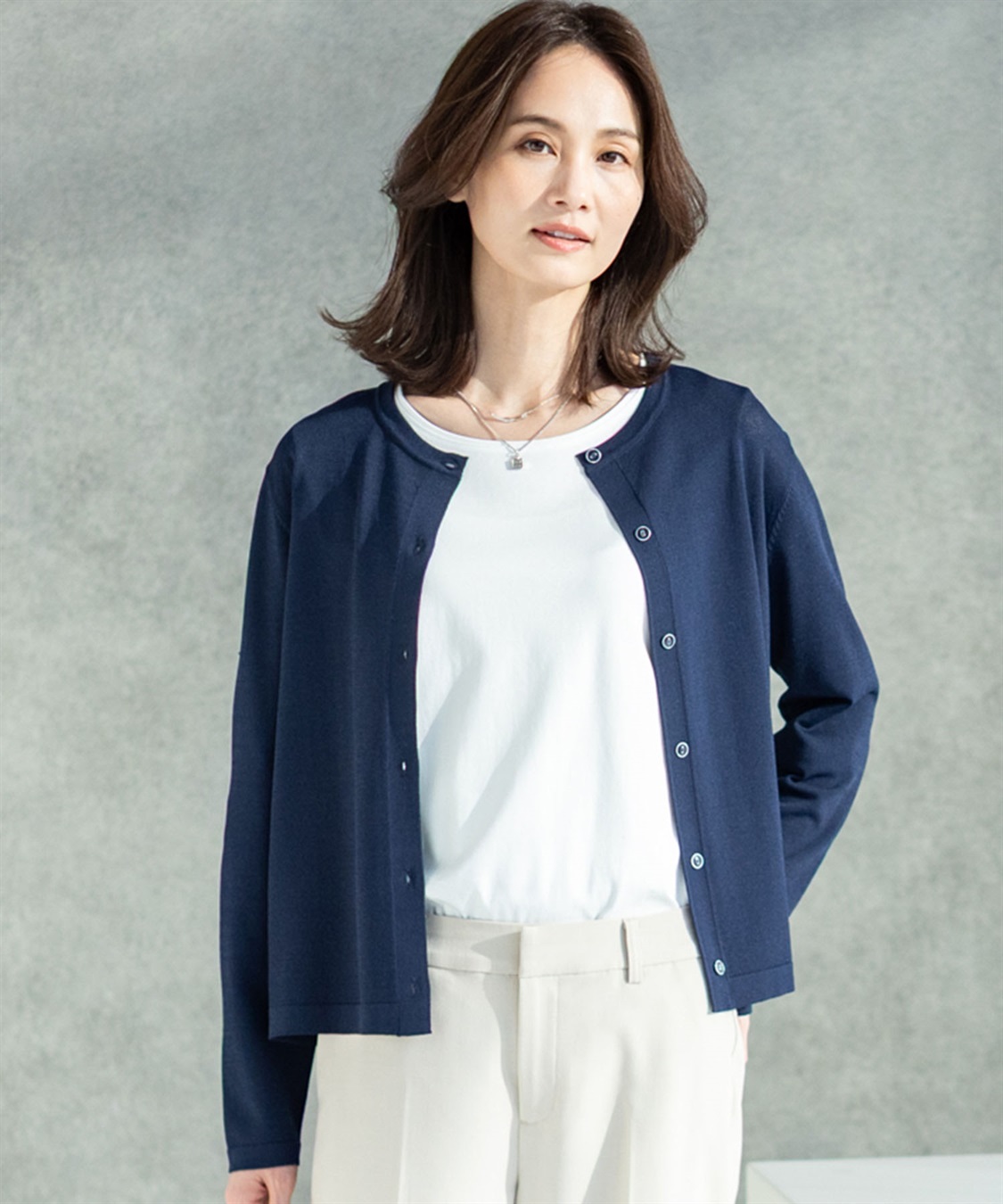 A/C DESIGN BY ALPHA CUBIC クルーネックカーディガン【接触冷感・UVカット・ウォッシャブル】_main