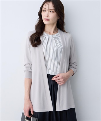 着流しロングカーディガン【接触冷感・UVカット・ウォッシャブル】(ライトグレー-M)