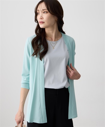 着流しロングカーディガン【接触冷感・UVカット・ウォッシャブル】(グリーン-M)