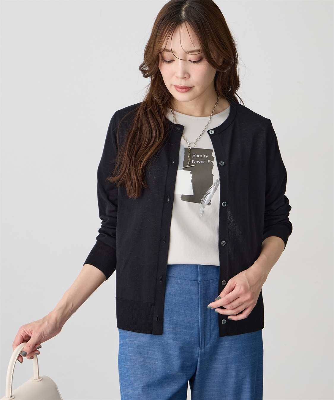 A/C DESIGN BY ALPHA CUBIC クルーネックニットカーディガン【綿100％・ハンドウォッシャブル】_main