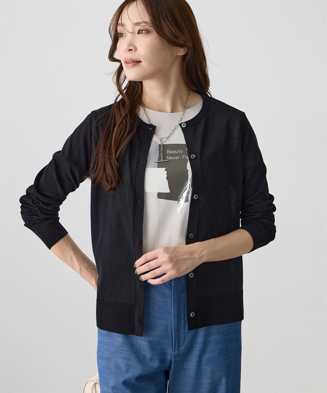 A/C DESIGN BY ALPHA CUBIC クルーネックニットカーディガン【綿100％・ハンドウォッシャブル】_variation_1