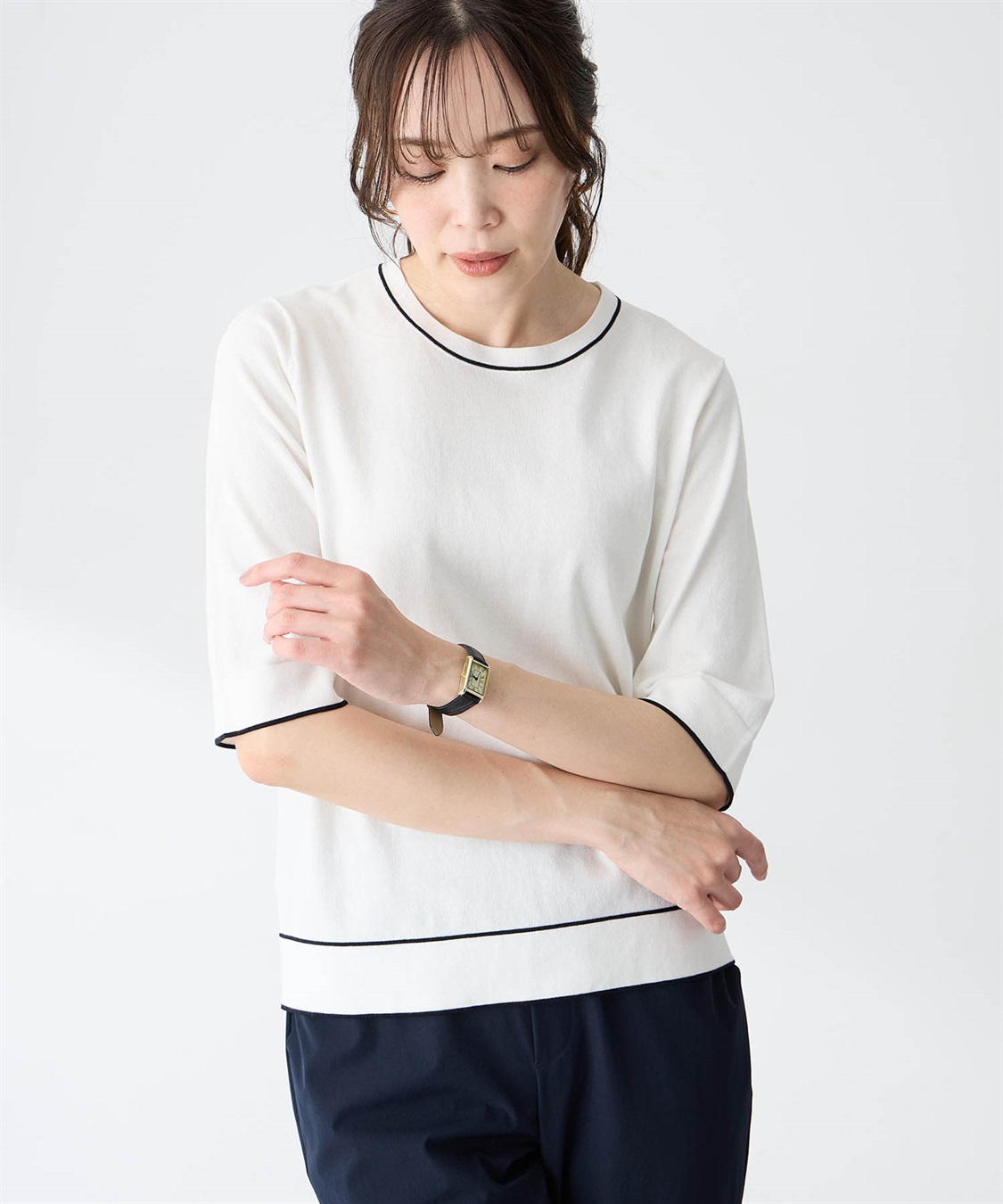 A/C DESIGN BY ALPHA CUBIC 配色ラインクルーネックプルオーバー【接触冷感・UVカット・ハンドウォッシャブル】_variation_2