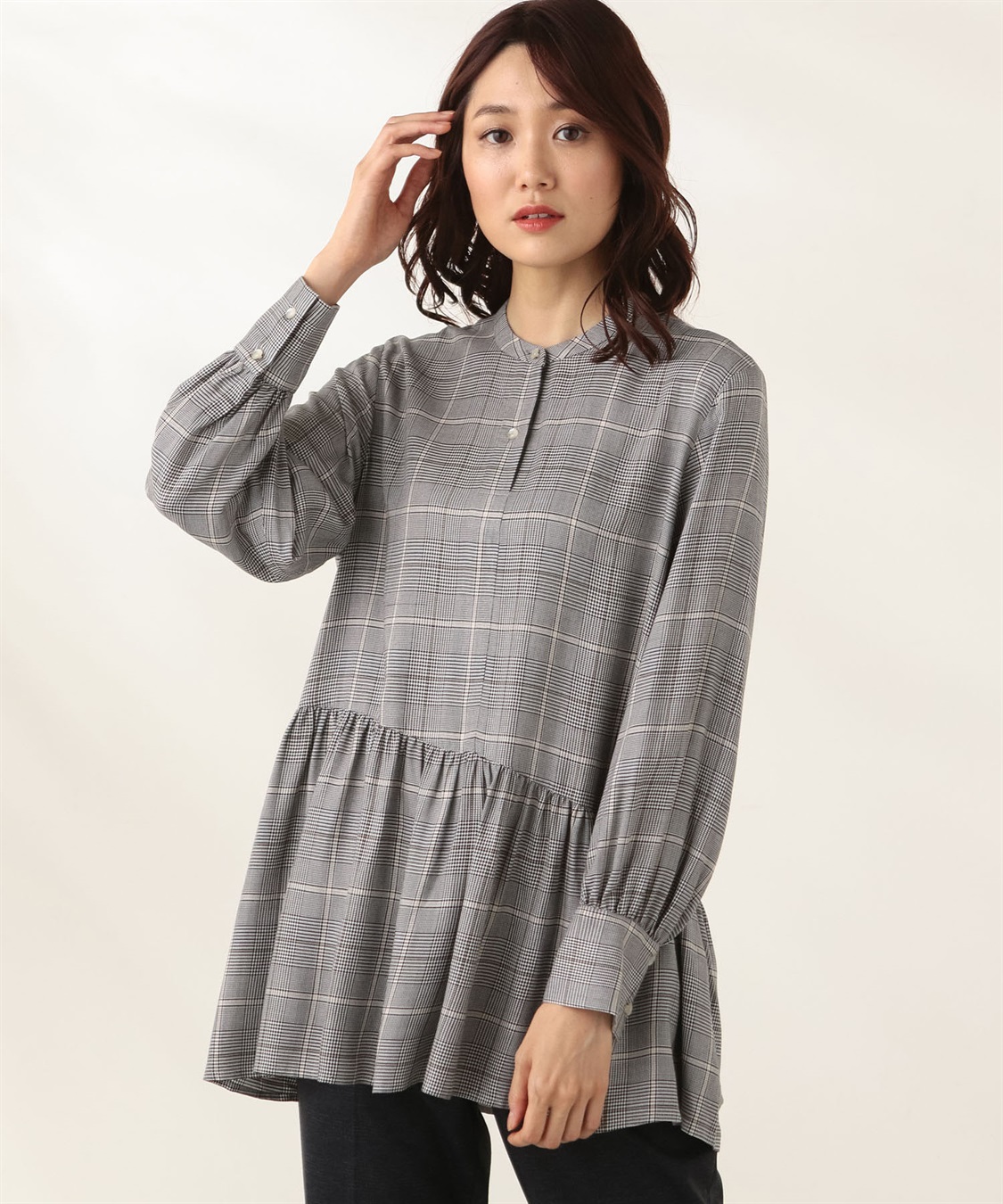 レーヨンチェックティアードブラウス A/C DESIGN BY ALPHA CUBIC