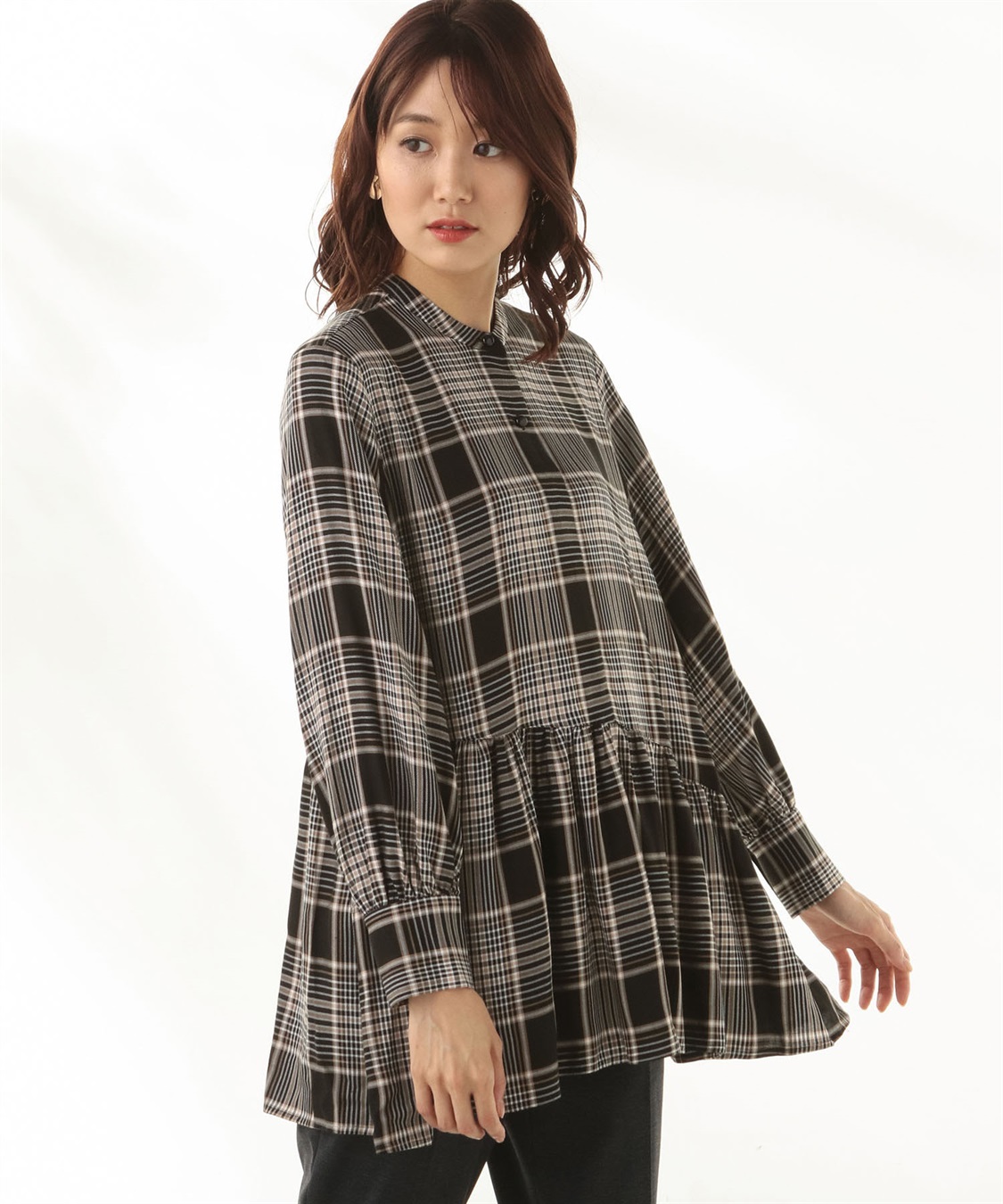 A/C DESIGN BY ALPHA CUBIC レーヨンチェックティアードブラウス_variation_1