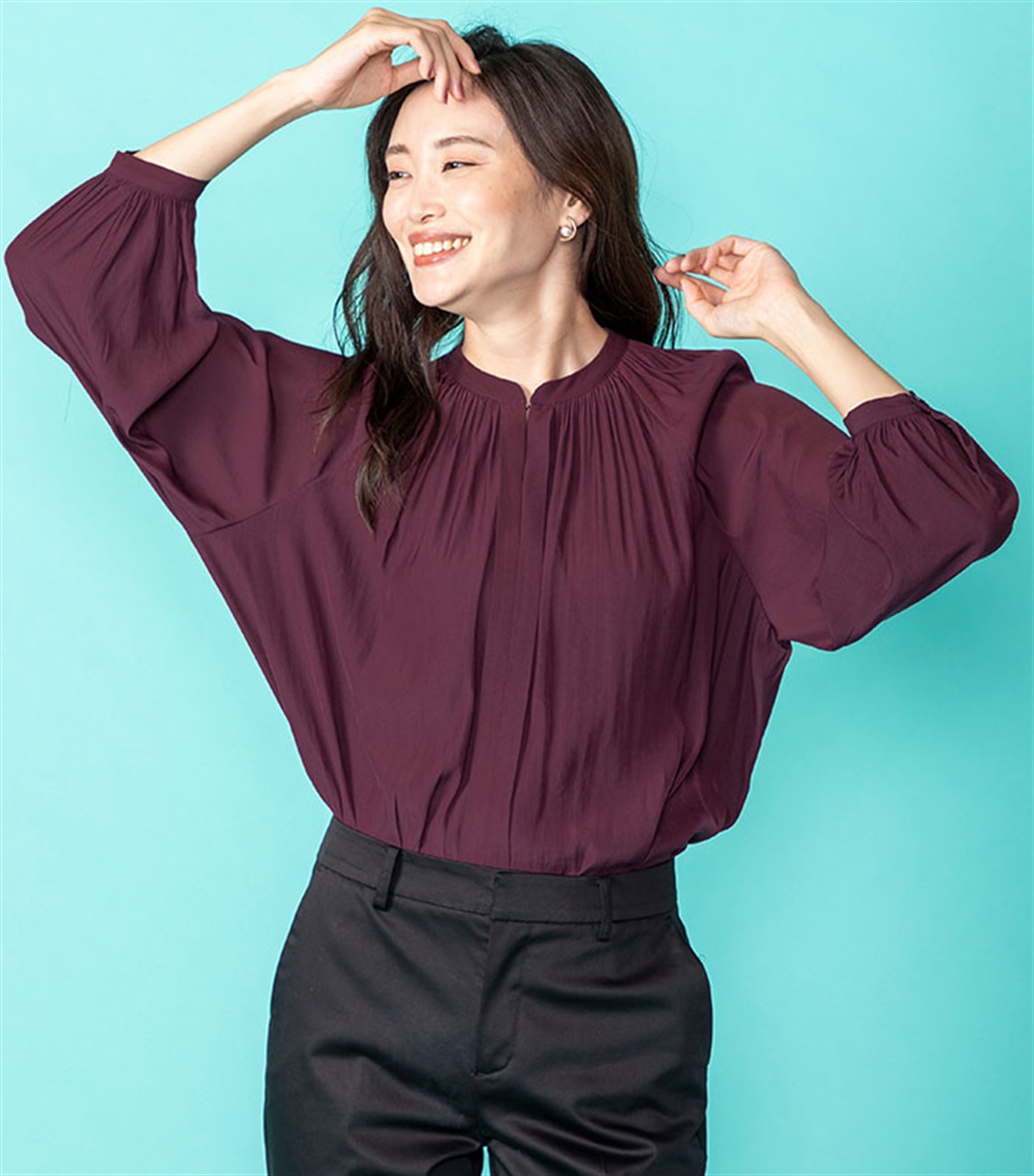 A/C DESIGN BY ALPHA CUBIC サテンバンドカラーシャツ_variation_1