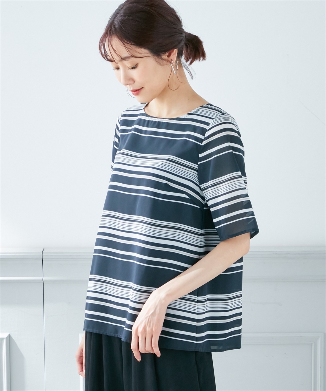 A/C DESIGN BY ALPHA CUBIC シアーボーダーブラウス_variation_2