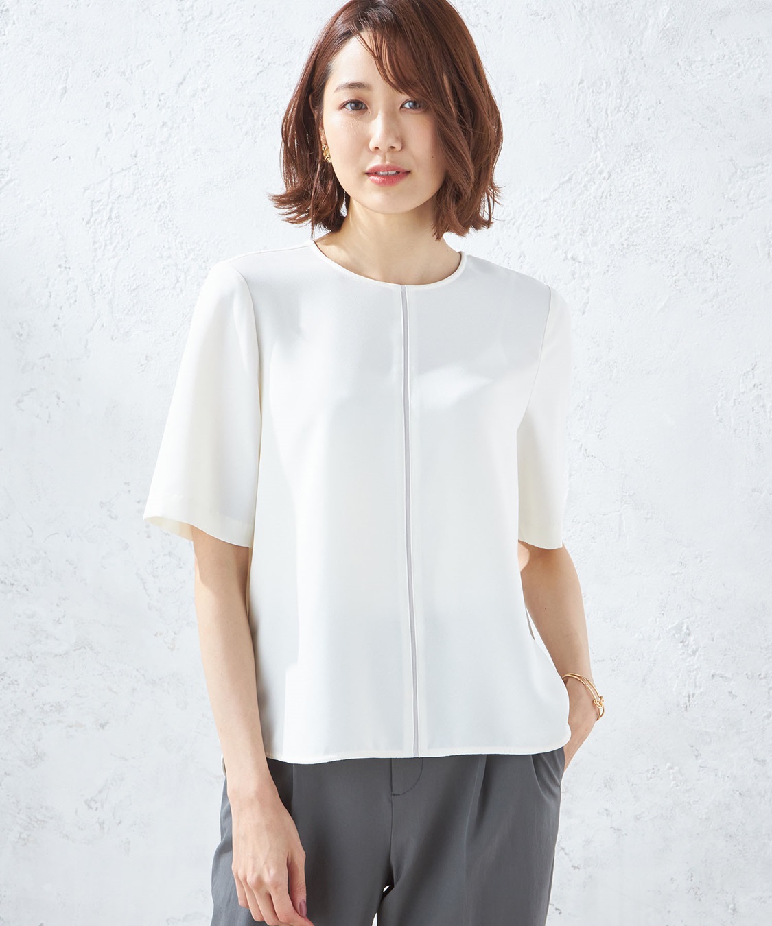 A/C DESIGN BY ALPHA CUBIC 【接触冷感】配色ラインブラウス_main