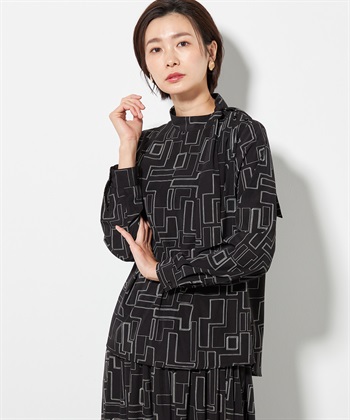 A/C DESIGN BY ALPHA CUBIC 幾何プリントボウタイブラウス_variationthumb_1