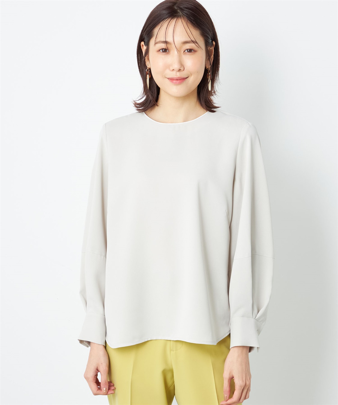 配色バルーンスリーブブラウス