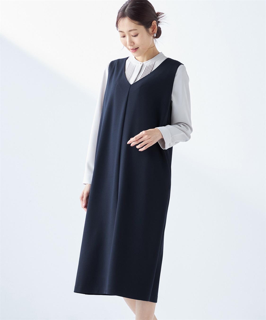 Vネックジャンパースカート A/C DESIGN BY ALPHA CUBIC｜クロスプラス