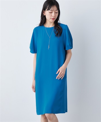 【UVカット・冷感・ウォッシャブル】フレアスリーブワンピース(ブルー-9号)