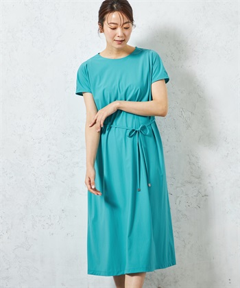 【はっ水・冷感】ラッシュガードタックワンピース(グリーン-M)