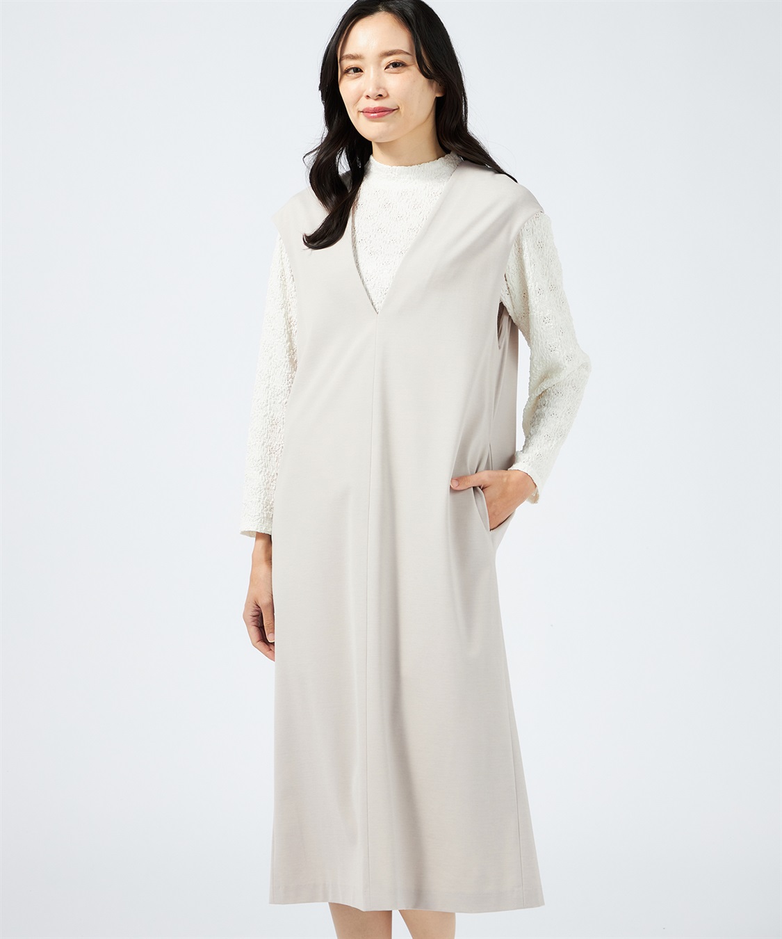 A/C DESIGN BY ALPHA CUBIC Vネックジャンパースカート【美モーションシリーズ】_variation_1