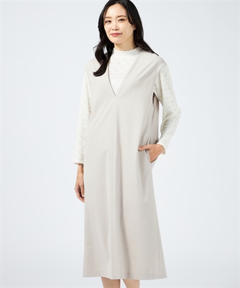 Vネックジャンパースカート【美モーションシリーズ】(ライトグレー-9号)