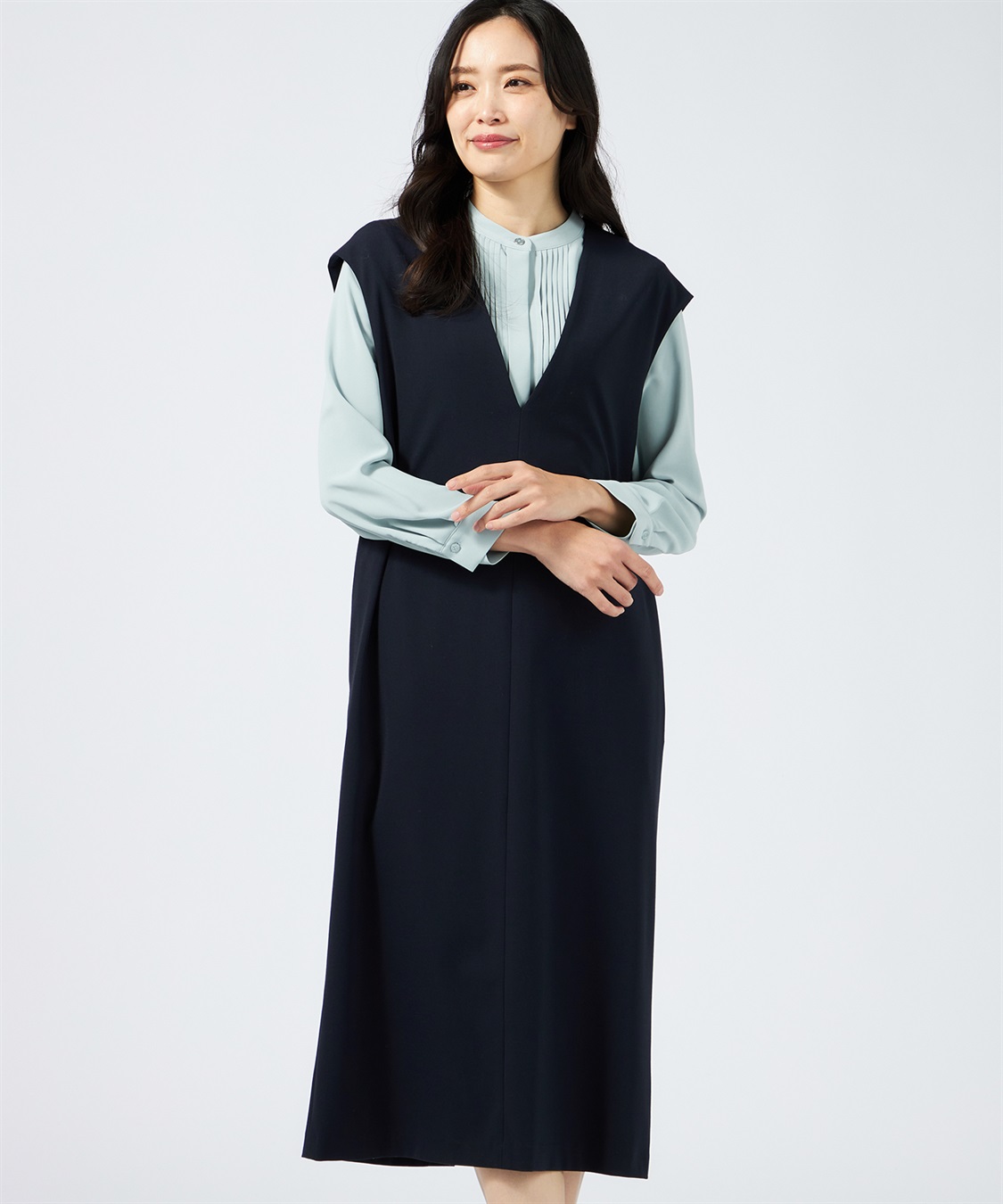 A/C DESIGN BY ALPHA CUBIC Vネックジャンパースカート【美モーションシリーズ】_variation_2