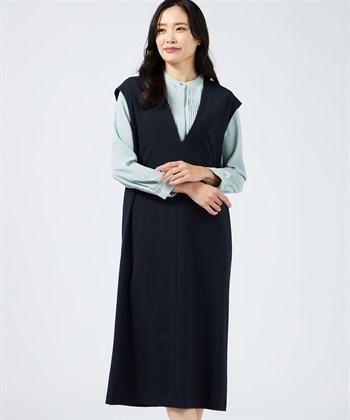 Vネックジャンパースカート【美モーションシリーズ】(ネイビー-9号)