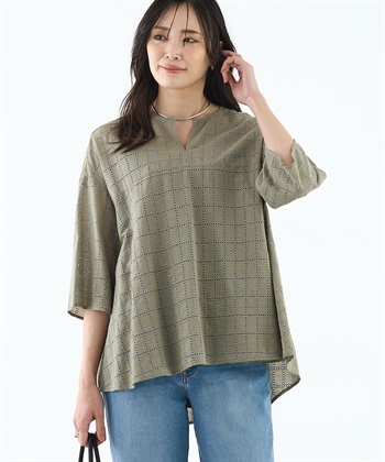 スクエア刺しゅうブラウス(カーキ-9号)