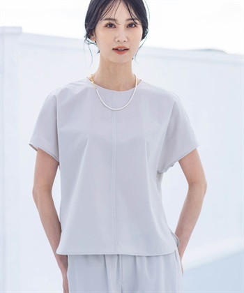 【美モーション】ストレッチナイロンラッシュブラウス【接触冷感・UVカット・撥水】(ライトグレー-9号)