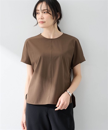 【美モーション】ストレッチナイロンラッシュブラウス【接触冷感・UVカット・撥水】(モカ-9号)