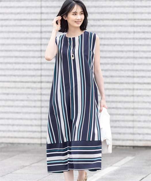 新作グッ マルチストライプワンピース【接触冷感・UVカット】 A/C DESIGN ワンピース