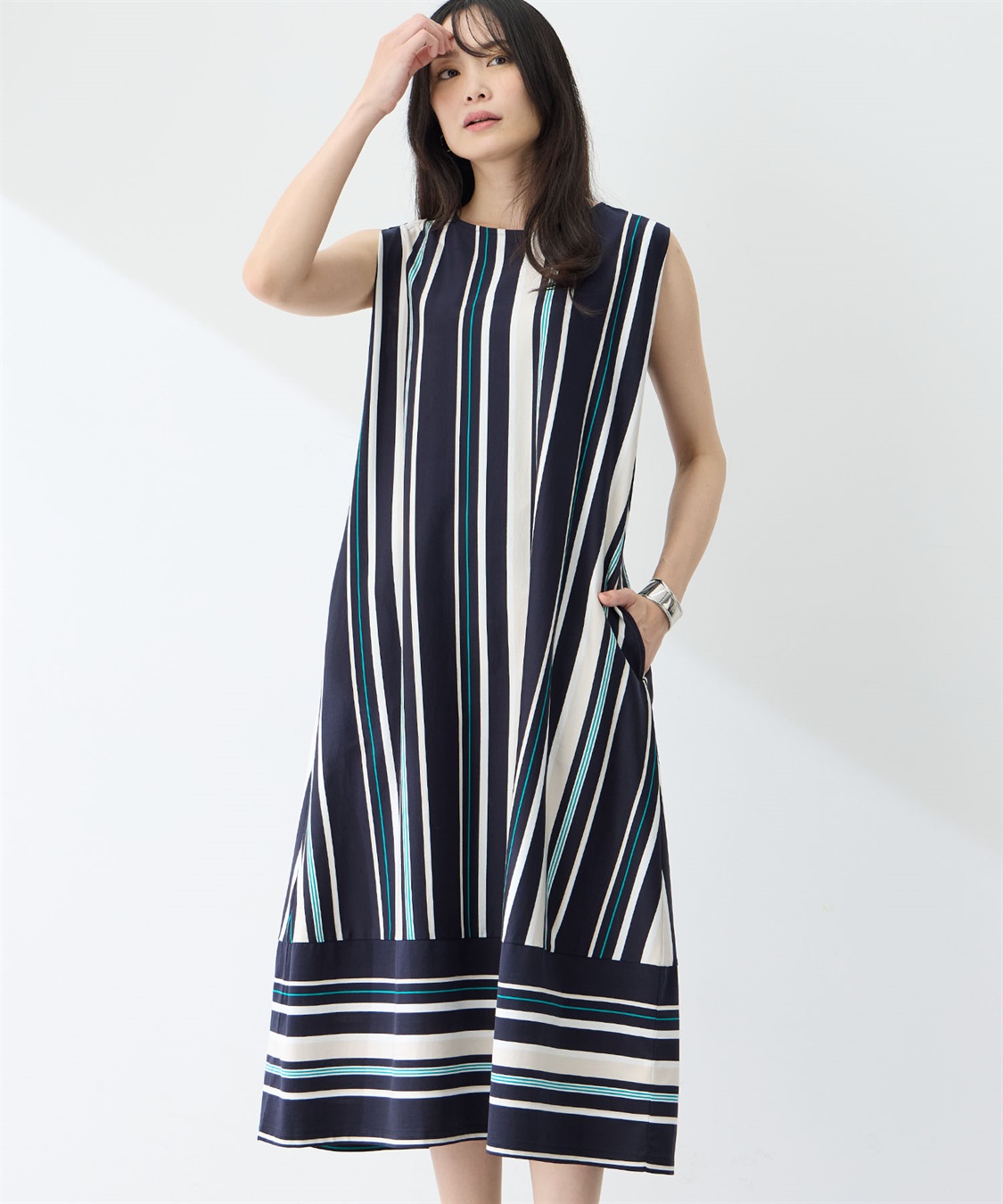 A/C DESIGN BY ALPHA CUBIC マルチストライプワンピース【接触冷感・UVカット】_variation_1