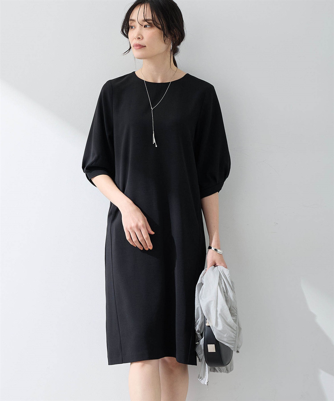極美品✨25SS ランバン ストレッチポンチコンビワンピース 異素材 アシメ ALEGRE]ストレッチポンチワンピース | KOBUNSHA SELECT SHOP