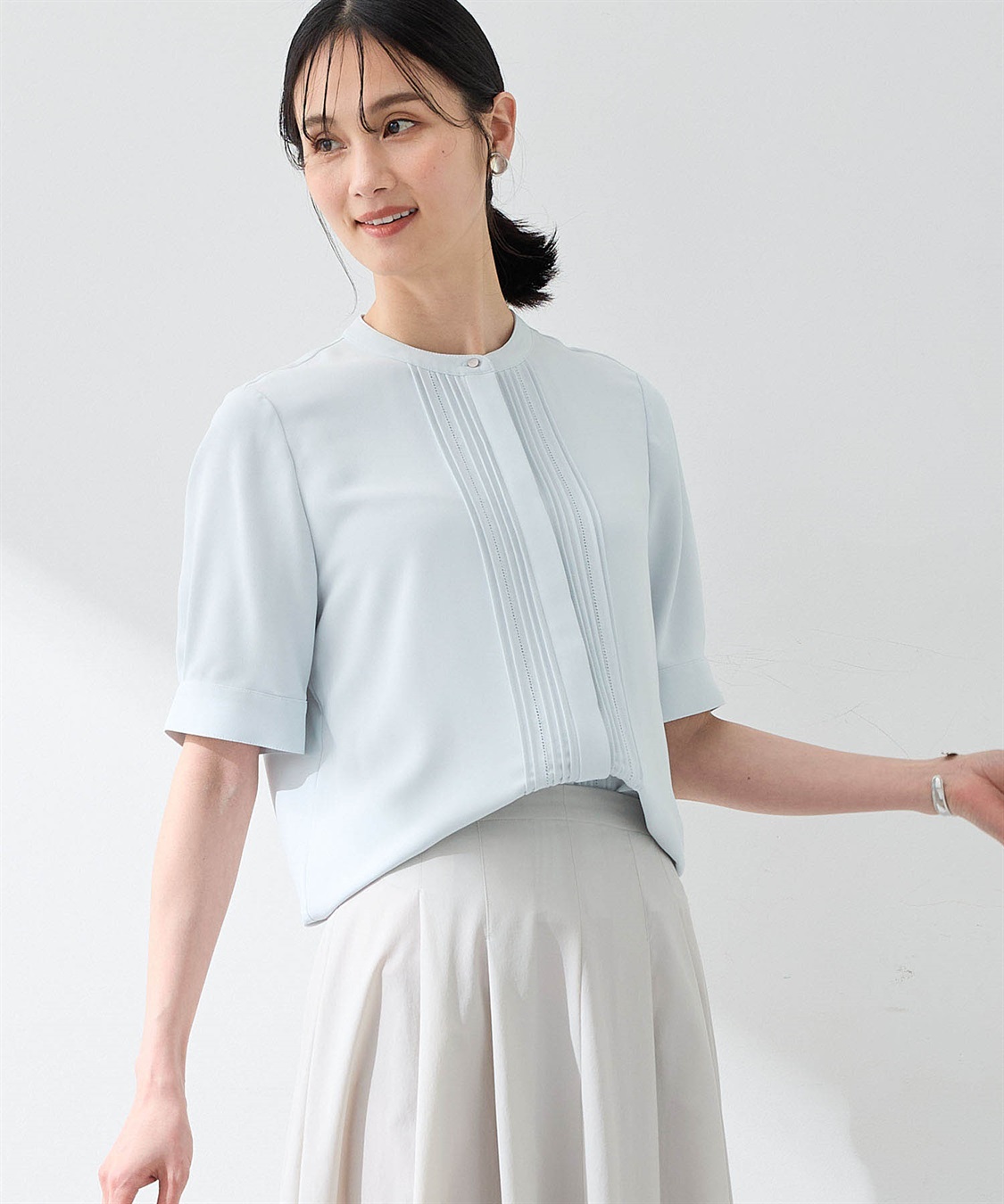 A/C DESIGN BY ALPHA CUBIC 【美モーション】トリアセ風ピンタックブラウス【接触冷感・UVカット】_variation_3