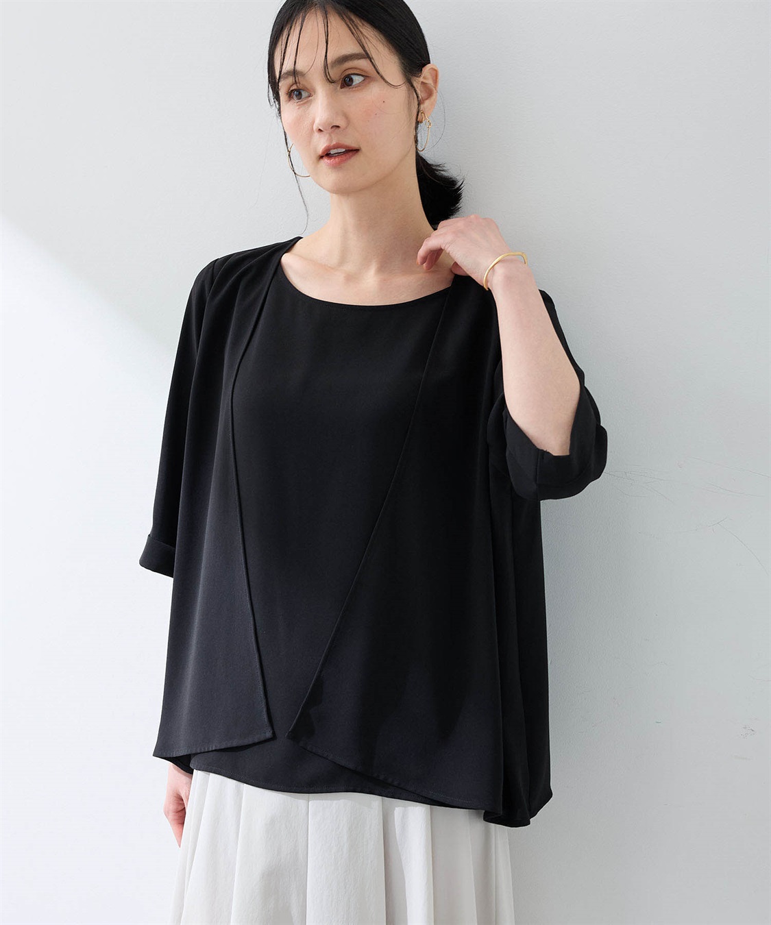 A/C DESIGN BY ALPHA CUBIC 【美モーション】トリアセ風レイヤードデザインブラウス【接触冷感・UVカット】_variation_1