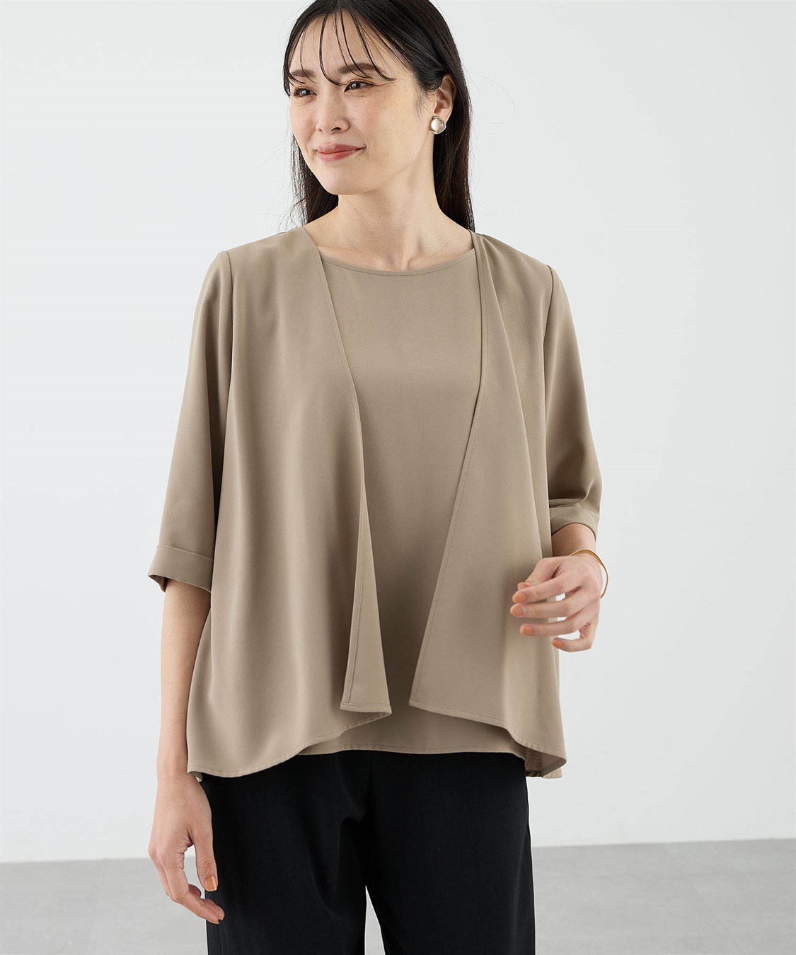 A/C DESIGN BY ALPHA CUBIC 【美モーション】トリアセ風レイヤードデザインブラウス【接触冷感・UVカット】_variation_2