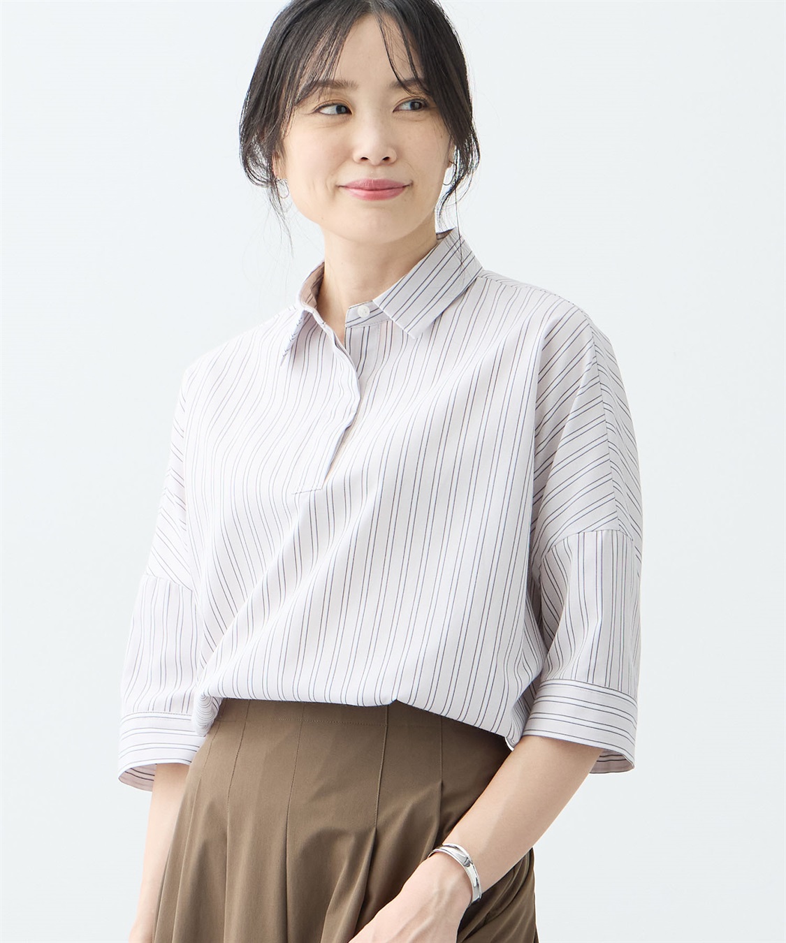 A/C DESIGN BY ALPHA CUBIC ストライプスキッパーシャツブラウス_variation_1