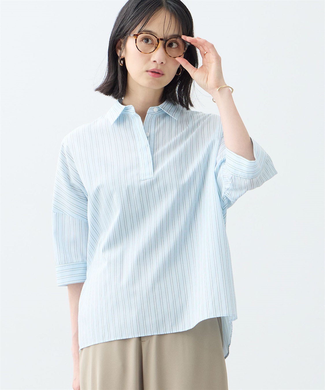 A/C DESIGN BY ALPHA CUBIC ストライプスキッパーシャツブラウス_variation_2