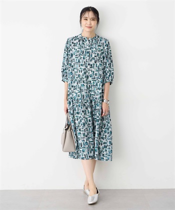 アルコラージュプリントワンピース(ライトグレー-9号)