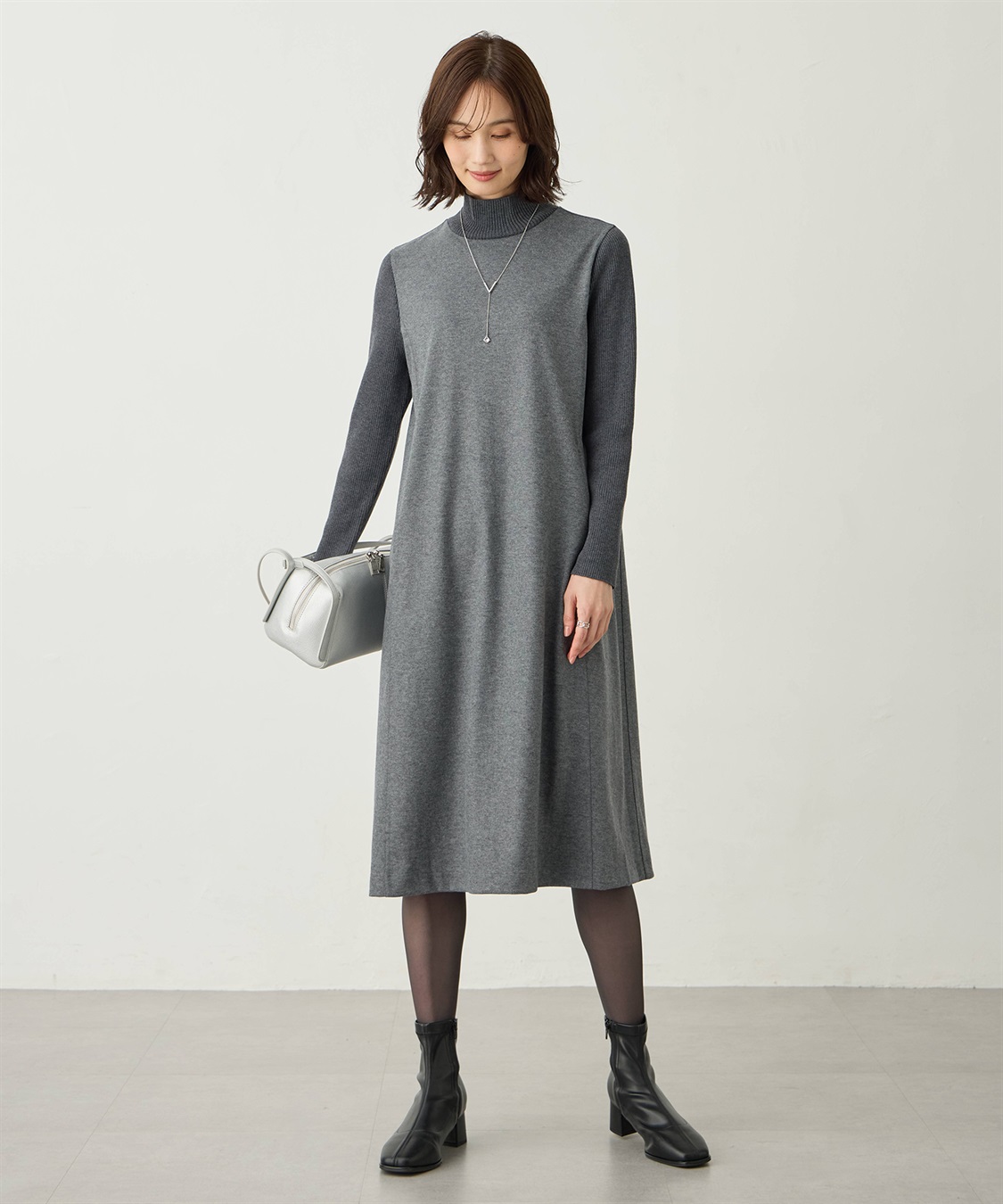 A/C DESIGN BY ALPHA CUBIC リブ切り替えハイネックニットワンピース_variation_2