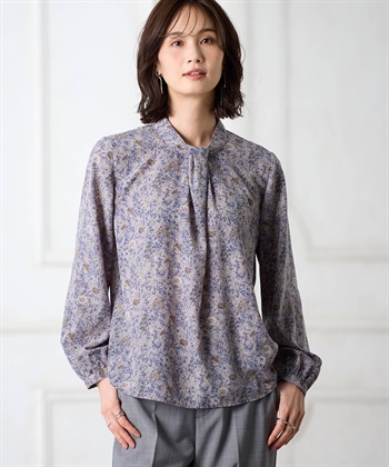 リバティプリントブラウス【ファーストライン】(ライトグレー-9号)