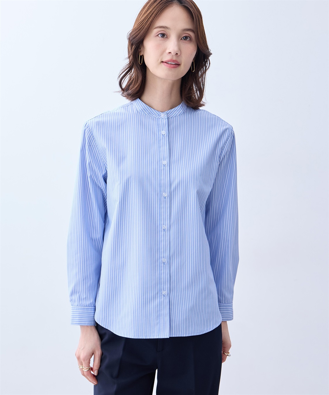 A/C DESIGN BY ALPHA CUBIC バンドカラーストライプシャツ_main