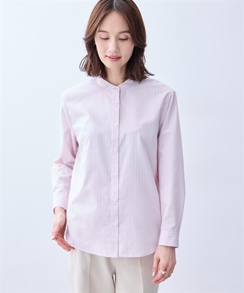 バンドカラーストライプシャツ(ピンク-9号)