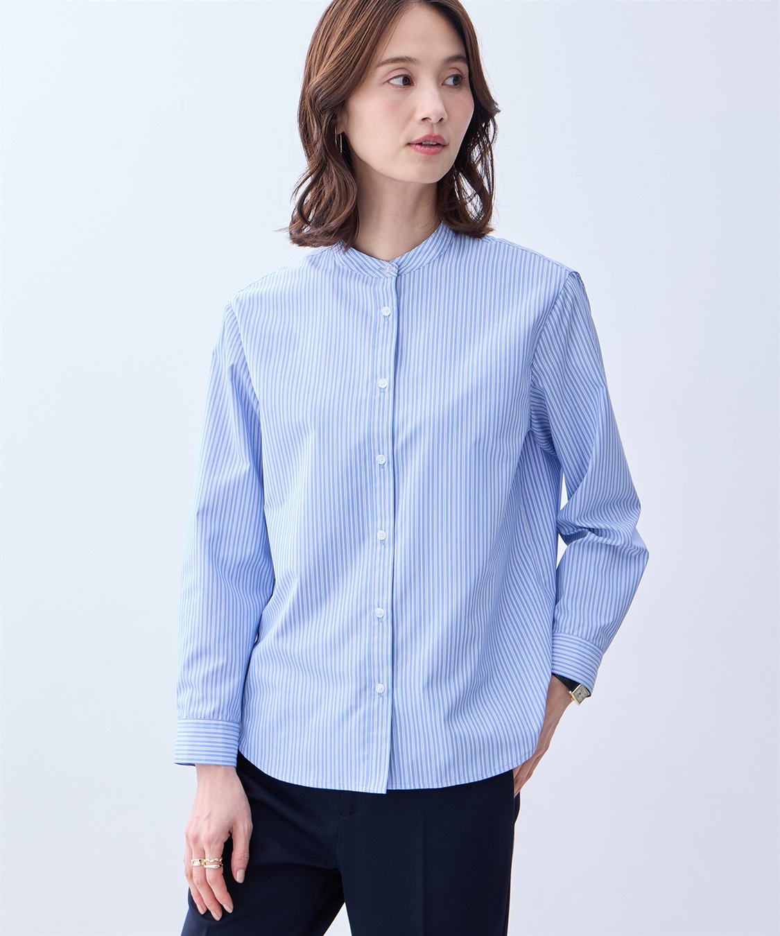 A/C DESIGN BY ALPHA CUBIC バンドカラーストライプシャツ_variation_2