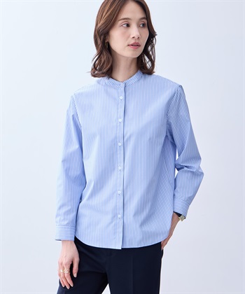 バンドカラーストライプシャツ(ブルー-9号)