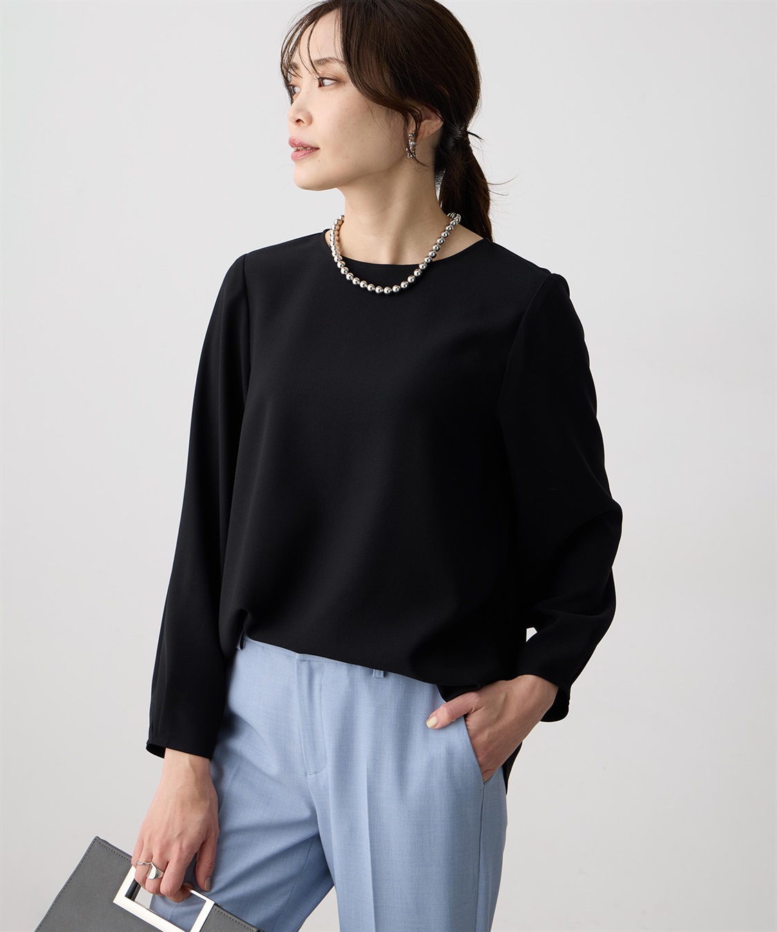 A/C DESIGN BY ALPHA CUBIC ストレッチジョーゼットタックブラウス【接触冷感・UVカット・吸水速乾・セットアップ対応】_variation_1