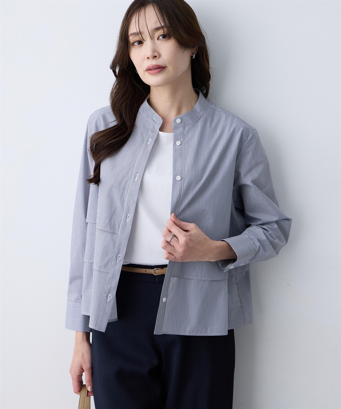 A/C DESIGN BY ALPHA CUBIC ストライプティアードブラウス_main