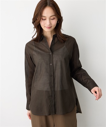 リネンミックスシアーシャツ(ブラウン-9号)