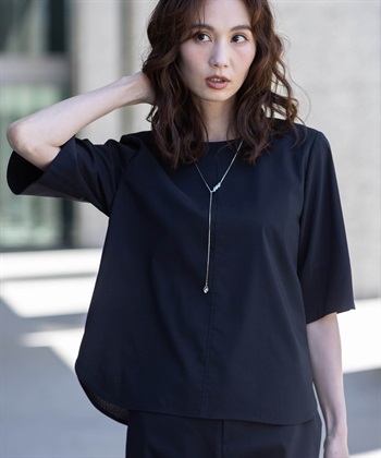 ラウンドヘムブラウス【接触冷感・セットアップ対応】(ブラック-9号)