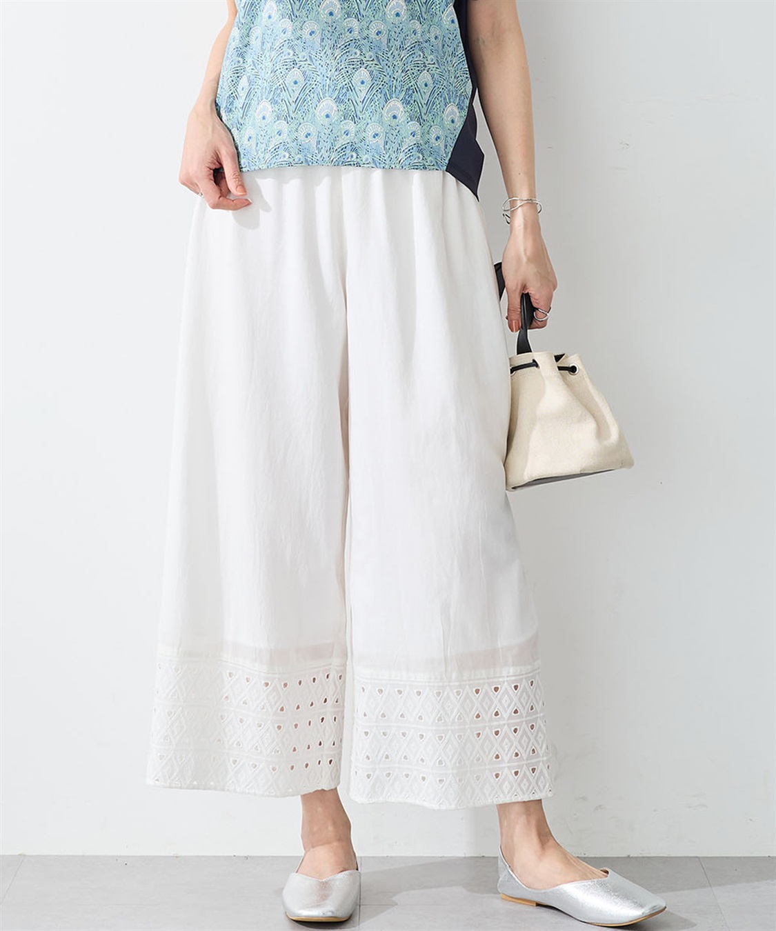 A/C DESIGN BY ALPHA CUBIC ダイヤ刺しゅうワイドパンツ【ウエストゴム】_variation_2