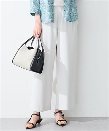 ストレッチワイドパンツ【接触冷感・UVカット・後ろウエストゴム】(ライトグレー-61cm)