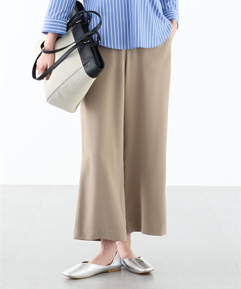 ストレッチワイドパンツ【接触冷感・UVカット・後ろウエストゴム】(カーキ-61cm)