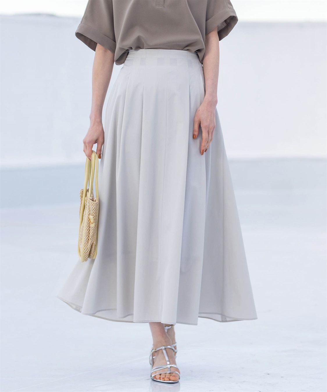 A/C DESIGN BY ALPHA CUBIC 【美モーション】ストレッチナイロンラッシュフレアスカート【接触冷感・UVカット・撥水・ウエスト後ろゴム】_main