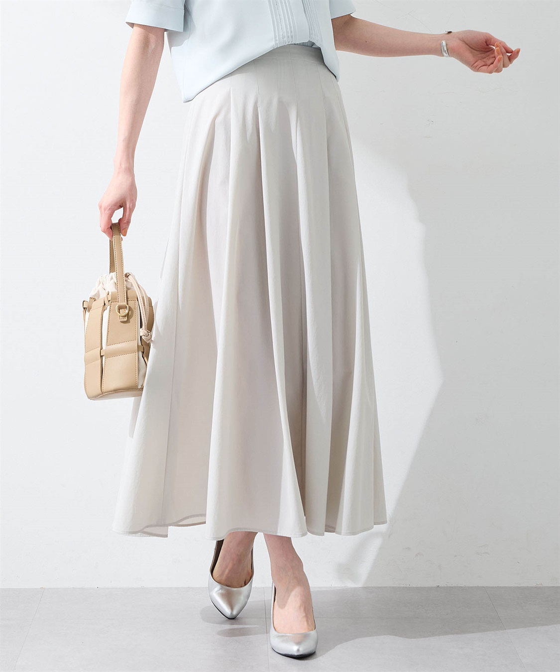 A/C DESIGN BY ALPHA CUBIC 【美モーション】ストレッチナイロンラッシュフレアスカート【接触冷感・UVカット・撥水・ウエスト後ろゴム】_variation_1