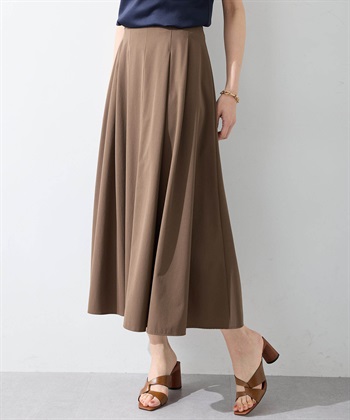 【美モーション】ストレッチナイロンラッシュフレアスカート【接触冷感・UVカット・撥水・ウエスト後ろゴム】(モカ-64cm)